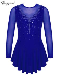 Dancewear Kids Girls Ballet Tutu Dress Gymnastics Leotards Shiny Rhinestone Långärmning Figur Skating Dress Stage Performance Costume 231128