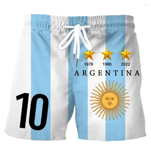 Shorts masculinos HX DIY Número Argentina Bandeira Moda 3D Bolsos Impressos Destaque Sportswear Verão Casual Activewear Drop