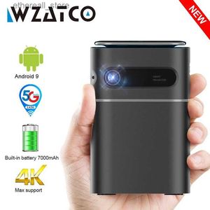 Projectors WZATCO A8 DLP Portable Projector Smart Android 9.0 5G WiFi Support 1080P Full HD 4K LED Beamer Mini Home Theater HD-in Proyector Q231128