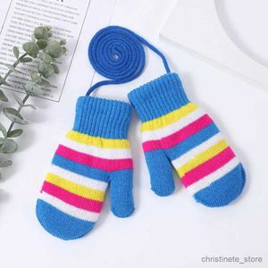 Kinder Fäustlinge Baby Cartoon Streifen Verdicken Fäustlinge Winter Warme Kinder Jungen Mädchen Handschuhe Kinder Gestrickte Fäustlinge Winterhandschuhe Kinder 4-12 Jahre