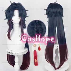 Anime Kostümler Honkai Yıldız Demiryolu Bıçağı Cosplay Wig 90cm Uzun Koyu Mavi Kahverengi Kırmızı Peruk Cosplay Anime Cosplay Wig Isıya Dayanıklı Sentetik Peruklar ZLN231128