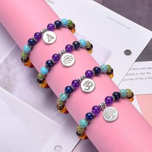 Strand mm Lava Stein Armband 7 Chakra Heilung Männer Baum des Lebens/Lotus/OM Yoga Armbänder natürliche Bengles für Frauen Perlenstränge