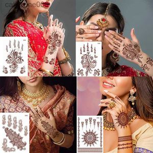 Tatuaże w kolorze naklejki na rysunek brązowe henna tymczasowe tatuaże dla kobiet naklejka henna do ręki fałszywe damskie ochrona nadwozia tatuaż dulhan marokan designl23