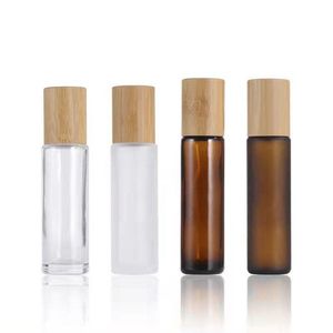Glas eterisk oljerulle på flaskor med rostfritt stål rullbollar och bambu lock 5 ml 10 ml 15 ml påfyllningsbar parfymprovflaska cos CDFT