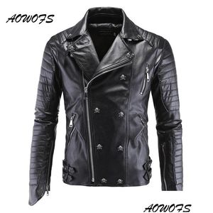 Mens Leather Faux Aowofs Jackets Black Motorcycle Pp Skl Rivets Zipper Slim Fit Quilted Punk Jacket Biker Coat 5Xl Drop Delivery Appar Dhnmg