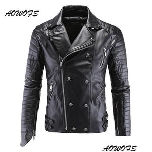 Mens Couro Faux Aowofs Jaquetas Preto Motocicleta PP Skl Rebites Zipper Slim Fit Acolchoado Punk Jaqueta Biker Casaco 5Xl Gota Entrega Appar Dhnmg