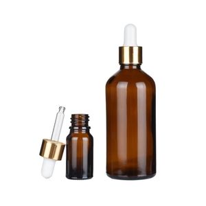 5-100ml Boğaz Şişesi Amber Cam Altın Kapak Sıvı Reaktif Pipet Şişesi Göz Damlağı Konteyner Cam Parfüm Gdeii