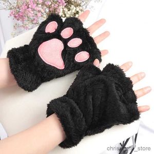 Barnmitten kvinnor tecknad handskar förtjockad plysch härlig stil utsatta fingrar halv vintermantens varma flickor gåva handskar