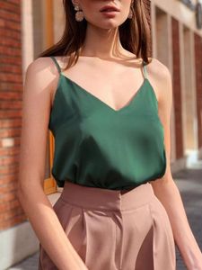 Camis Women's Tanks Camis Satin Staveless Spaghetti Basic Women Summer Elegant V Neck Acetate Sling Vest Summer Silk Green Shirt Top