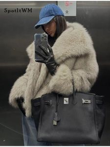 Женская модная куртка из искусственного меха с лацканами, пальто, женское свободное пальто с длинным рукавом, толстые пушистые теплые пальто, осень-зима, женское пальто, уличная одежда 231128