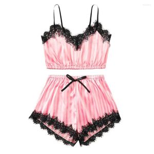 Women's Sleepwear Women Pajamas Sets Sexy Lace Lingerie Pijamas Silk Satin Pyjama Sleeveless Cami Top Shorts For Woman Homewear