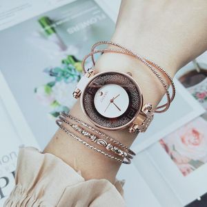 Wristwatches Women Watches Bracelet Set Fashion Creative Ladies Watch Casual Quartz Wristwatch With Bracelets 3Pcs Gift Sets Relogio