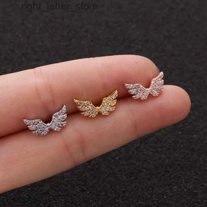 Stud 1PC Stainless Steel Cartilage Stud Earrings Creative Angel Wings Zircon Small Screw Earings Fashion Ear Bone Piercing Jewelry YQ231128