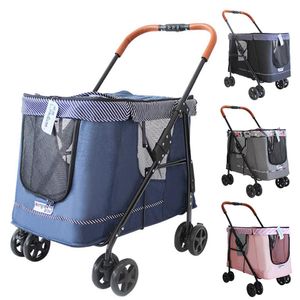 Carrier Pet Dog Stroller Folding Dog Buggy Baby Newborn Transportation Wheelbarrow Storage Bag Detachable Swivel Brakes Cart Wheels