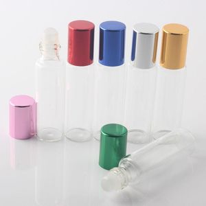 10 ml/10 Gramm Glas-Roll-on-Flaschenrohr mit Aluminiumkappe, 10 CC Glasrollerkugel, Probe, klare Flasche, Duft, Parfüm, 6 Farben