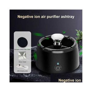Car Ashtrays Ashtray With Air Purification Usb Charging Smoke Matic Removal Eliminator Purifier Ash Tray For Home Drop Delivery Automo Dhhnu