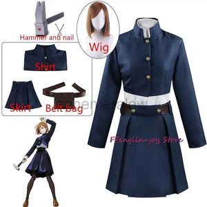 Anime Kostüme Anime Jujutsu Kaisen Kugisaki Nobara Cosplay Kostüm Perücke Hammer Frauen Anzug Outfit Uniform mit Tasche Gürtel zln231128