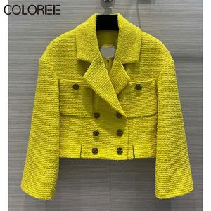 Pelz Marke Designer Winter Kleidung Frauen 2022 Koreanische Mode Elegante Tweed Jaqueta Feminina Gelb Wolle Mäntel Abrigo Mujer