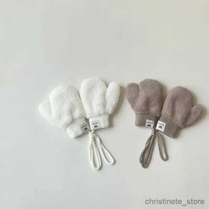 Children's Mittens 1-4Y Baby Cartoon Label Mittens Winter Warm Kids Girls Gloves Soft Children Toddler Thick Child Fleece Cartoon Mittens R231128