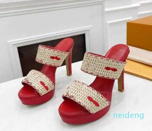 Moda platformlu sandaletler kalın tabanlı tasarımcı dokuma üst makine nakış tasarımları yüksek topuklu ayakkabılar
