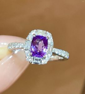 Cluster Rings LR Blue Sapphire Ring 1.04ct Real 18K Gold Natural Unheat Purple Gemstone Diamonds Stone Female