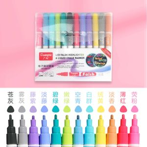 12pcswatercolor fırça 12pcs/lot sıvı kalemler duvar çıkartması için çocuk odası tahtası silinebilir toz olmayan tebeşir çıkarılabilir işaret kalem kawaii kırtasiye p230427