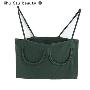 T-Shirt New Fashion Summer Sexy Chic Moon Knitted Sling Crop Tops Women Slash Neck Camis Female Sleeveless Camisole