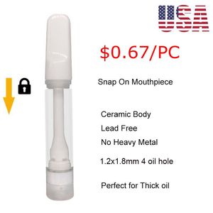 0.8ml Full Ceramic Cartridge USA Warehouse 510 Thread All-Ceramic Atomizer Updated 4 Thick Oil Holes Carts Empty Vape Cartridges Packaging