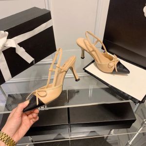 hög häl sandal klänningskor kanal designer sko kvinnor läder kontor karriär toffel sexig tjej vit presentlåda sommarstrand party casual skor lady utomhus sandale