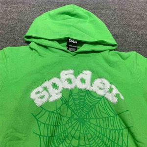 Men's Hoodies Sweatshirts Green Foam Printing Spder Young Thug Angel Hoodie Men Women Spider Web Pattern Pullover Sweatshirts Y U5CM