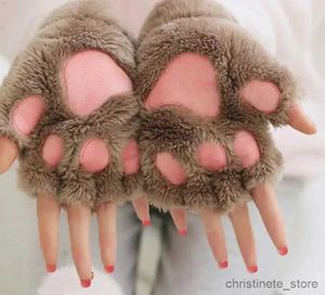 Kinder-Fäustlinge, Cartoon-Handschuhe, verdickt, fingerlos, Plüschbären, warm, niedlich, dicke Fleece-Finger, halbe Winter-Fäustlinge