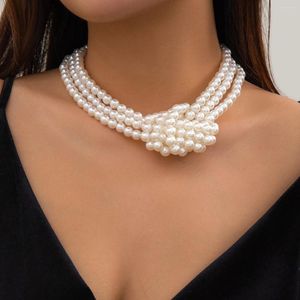 Hänghalsband lakteo chic svart vit imitation pärla sträng halsband för kvinnor flerskikt pärlståg choker party clavicle kedja krage