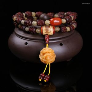 Strang Großhandel Naturholz Armbänder geschnitzt viergesichtigen Buddha und Bodhi Pixiu Handschnur Glück für Männer Frauen Segen Schmuck