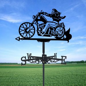 Decorazioni da giardino Banderuola per motocicletta Silhouette Art Black Metal Motociclista Banderuola a vento all'aperto per tetto cantiere 231127