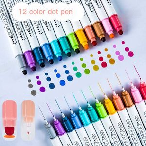 12pcsWatercolor Brush Dual Art Marker Pens 6/12 Colors Round DOT Fiber Fine Tip for Coloring Journal Hand Lettering Sketching Anime Drawing P230427