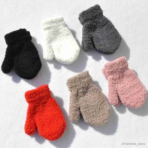 Luvas infantis de lã coral para inverno, luvas curtas para crianças, bebês, malha sólida, pelúcia peluda, dedos inteiros, outono, aquecedor de mão, 1-4 anos