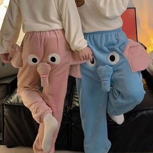 Women's Pants Capris Elephant's Trunk Cute Cartoon Sweatpants Soft Warm Flannel Velvet Winter Long Pants Harajuku Couples Kawaii Trousers Casual Mens 231128