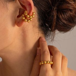 Backs Earrings Minar Simple Metallic Beads Strand Clip For Women 18K Gold PVD Plated Titanium Steel Statement Earring Casual Jewelry