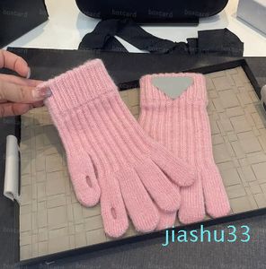 Autumn Winter Pink Knitted Mittens Soft Warm Retro Triangle Mental Gloves