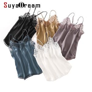 Camis SuyaDream Damen-Unterhemd aus Seide, 100 % Seide und Spitze, schickes Camis 2021 Frühling, Sommer, solides Hemd mit Boden