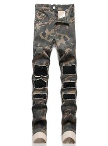 Модные тонкие эластичные джинсы с дырками, осенние уличные мужские камуфляжные брюки со средней талией, повседневные джинсовые брюки Pantalones de homb6644541
