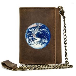 Geldbörsen Hochwertige Männer Echtes Leder Geldbörse Anti-Diebstahl Haspe Mit Eisenkette Klassische Schöne Earth Cover Kartenhalter Kurze Geldbörse