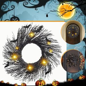 Decorative Flowers Illuminated Wreaths Door Decoration Garland Halloween Lit Black Bat Fairy For Party String Light