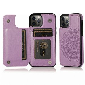 Schlanke PU-Leder-Geldbörsen-Handyhülle für iPhone 15 14 13 Pro Max 11 12 Mini XR X XS Max 7 8 Plus SE Mandala-Prägung, magnetischer Verschluss, Kartenfächer, Halter-Abdeckung