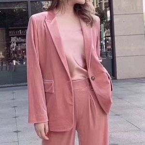 Tasarımcı Sayacı Sonbahar 2023 Zarif Ol Style One Düğmesi Düz Renk Velvet Takım Kısa Katlı Kadın Takım Ceket Erkek Giysileri