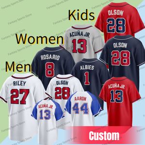 Personalizzato Ronald Acuna Jr. Jersey Austin Riley Deion Sanders Harris II Spencer Strider Matt Olson Ozzie Albies Jones Eddie Rosario Fried Maglie da baseball Uomo Donna Bambini