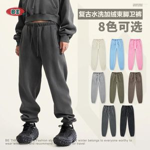 Erkekler Pantolon Sonbahar/Kış 2023 Amerikan Modeli Marka Yıkanmış Retro Deri Sweatpants Please Sıradan Erkekler