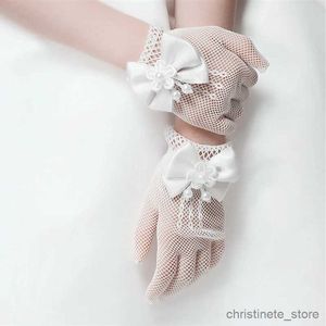 Dziewczyny Dziewczęce Dziewczyny Princess Princess Gloves Elastic Mesh Bowknot Pearl Party Wedding Party Rękawiczki Ceremonii Ceremonii Dzieci