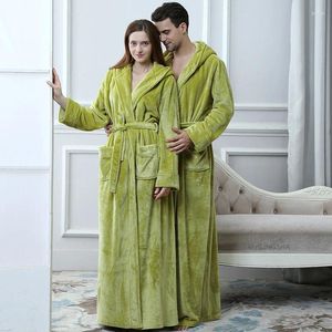 Damen-Nachtwäsche, Damen-Winter-Super-Lange Kapuze, dicker, warmer Flanell-Bademantel, Übergröße, Korallen-Fleece, Spa-Bademäntel, Herren-Liebhaber, gemütliches Dressing