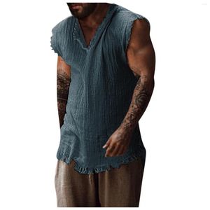 Męskie topy z czołgami Summer T-shirt trójwymiarowe wklejanie luźnych luźnych bawełnianych kamizelki bez rękawów